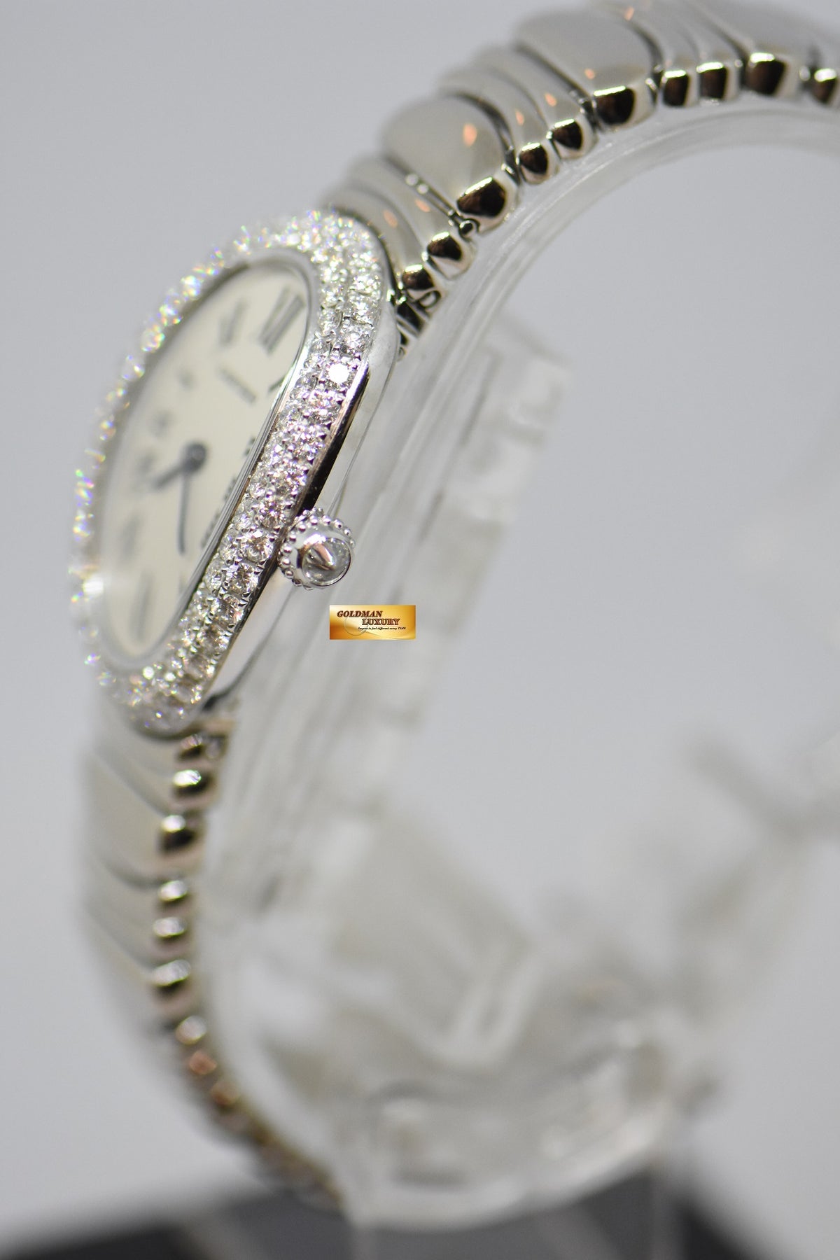 [SOLD] CARTIER BAIGNOIRE LADIES 18K WHITE GOLD ORIGINAL FACTORY DIAMONDS QUARTZ 1955 (MINT)