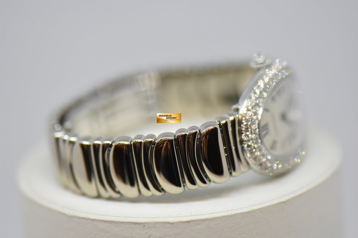 [SOLD] CARTIER BAIGNOIRE LADIES 18K WHITE GOLD ORIGINAL FACTORY DIAMONDS QUARTZ 1955 (MINT)