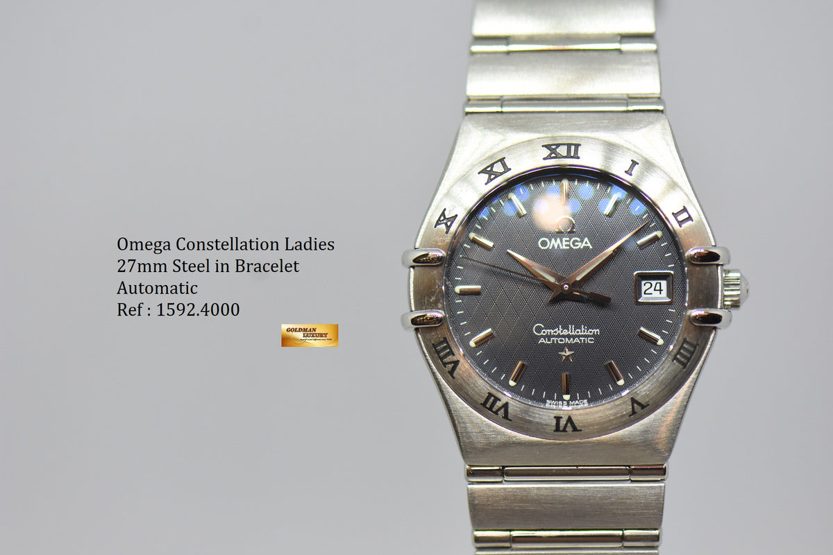 [SOLD] OMEGA CONSTELLATION LADIES 27mm STEEL IN BRACELET TEXTURED BLUE DIAL AUTOMATIC 1592.4000 (NEAR MINT)