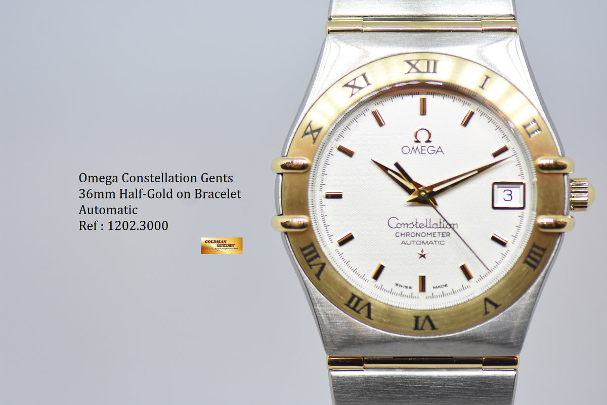[SOLD] OMEGA CONSTELLATION MENS 36mm HALF-GOLD IN BRACELET WHITE DIAL AUTOMATIC 1202.3000 (NEAR MINT)
