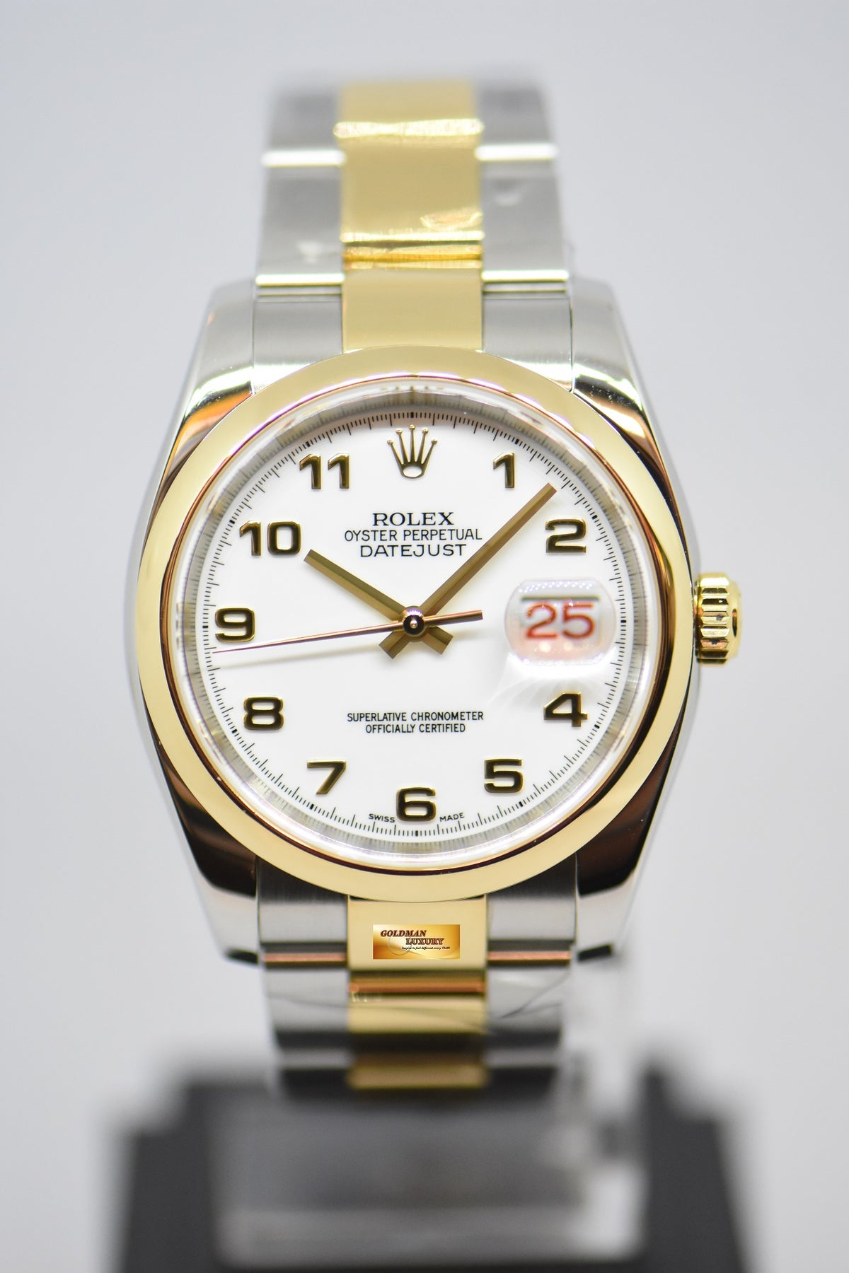 [SOLD] ROLEX OYSTER DATEJUST 36mm ARABIC NUMERAL DIAL HALF-GOLD OYSTER BRACELET AUTOMATIC 116203 (LNIB)