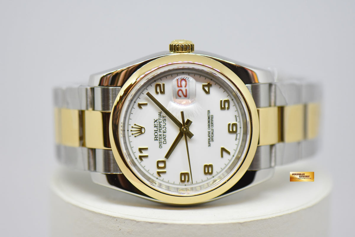 [SOLD] ROLEX OYSTER DATEJUST 36mm ARABIC NUMERAL DIAL HALF-GOLD OYSTER BRACELET AUTOMATIC 116203 (LNIB)