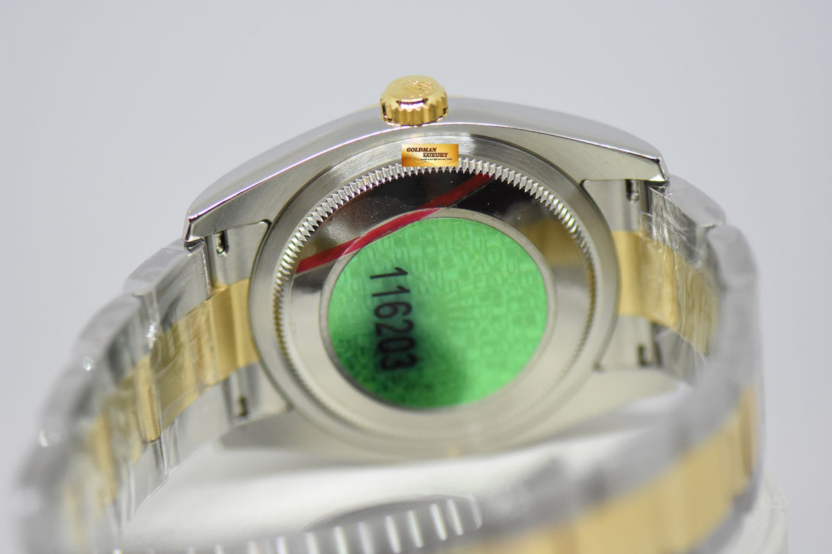 [SOLD] ROLEX OYSTER DATEJUST 36mm ARABIC NUMERAL DIAL HALF-GOLD OYSTER BRACELET AUTOMATIC 116203 (LNIB)