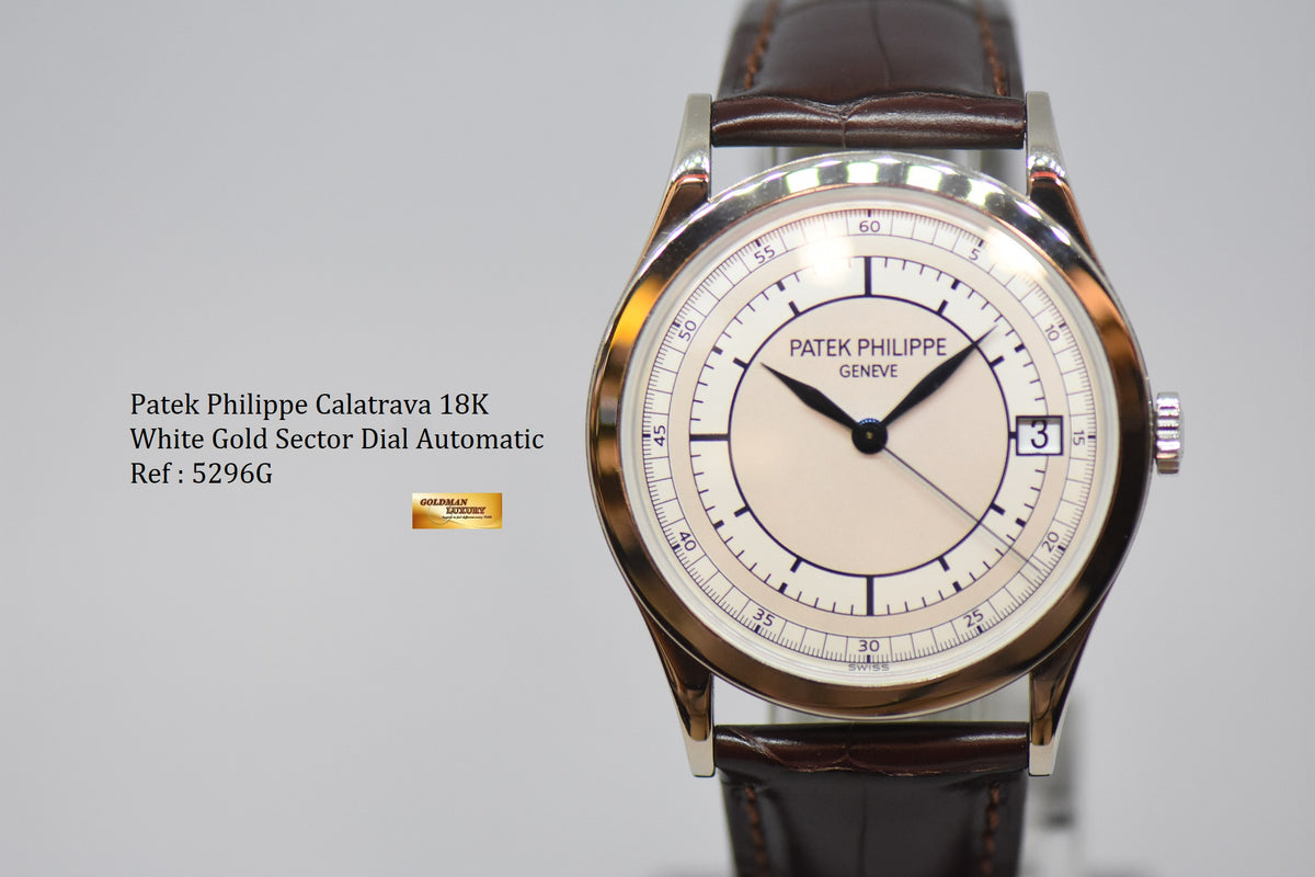 [SOLD] PATEK PHILIPPE CALATRAVA 38mm WHITE GOLD SECTOR DIAL AUTOMATIC 5296G (NEAR MINT)