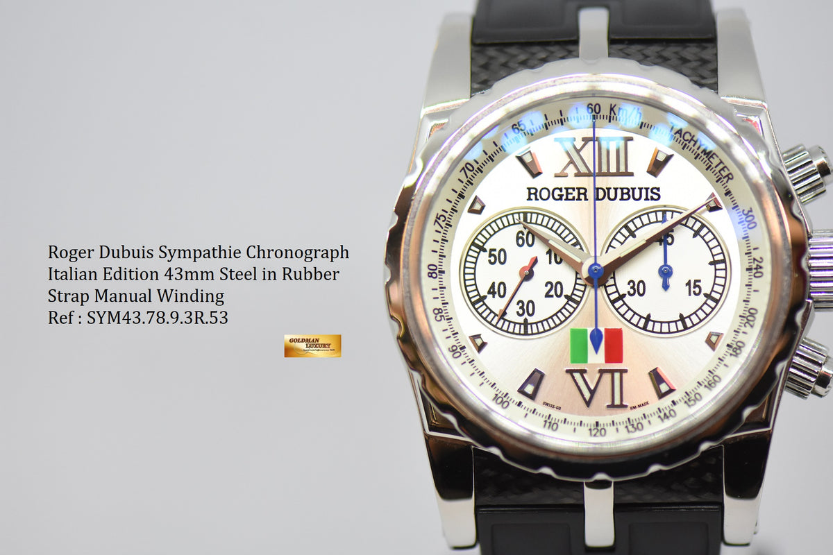 [SOLD] ROGER DUBUIS SYMPATHIE CHRONOGRAPH 43mm ITALIAN EDITION STEEL IN RUBBER MANUAL WINDING LIMITED EDITION OF 88 (NEAR MINT)