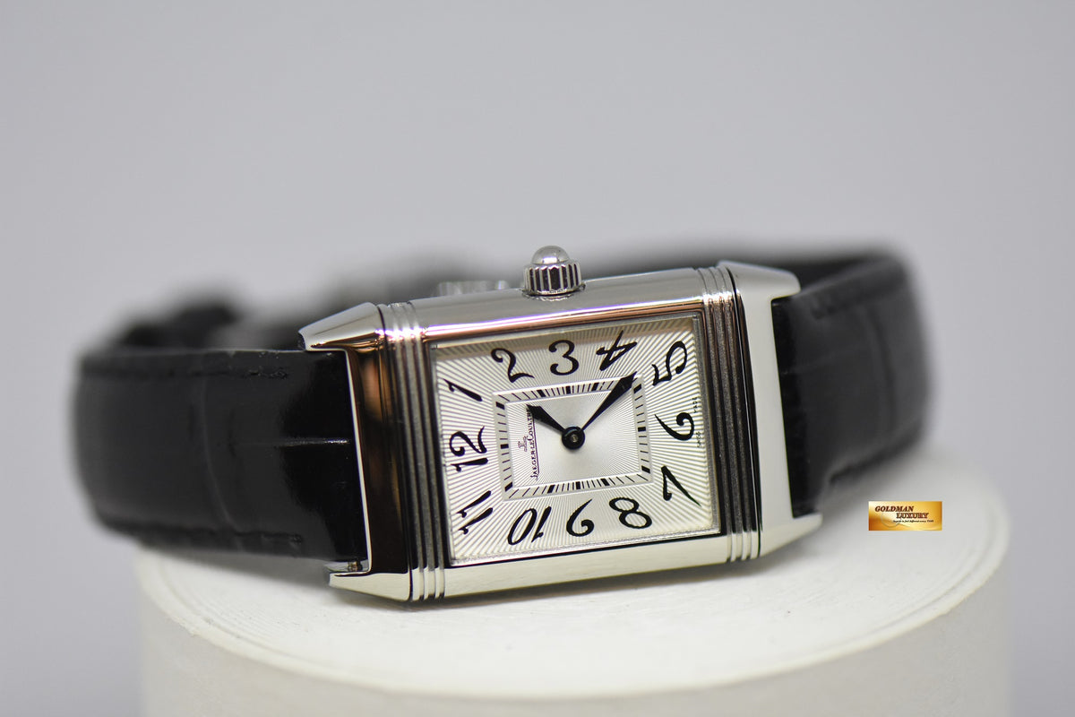 [SOLD] JLC DUETTO CLASSIQUE REVERSO STEEL IN LEATHER DIAMONDS ON FLIP SIDE MANUAL WINDING Q2568402 (MINT)