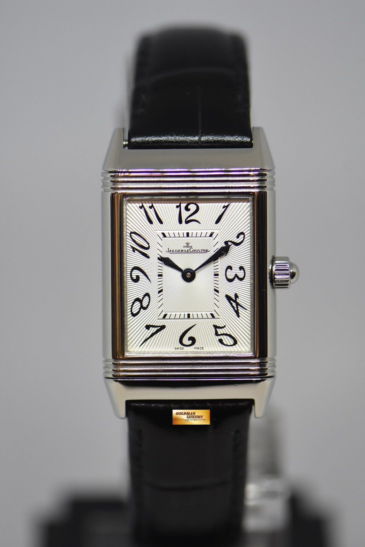 [SOLD] JLC DUETTO CLASSIQUE REVERSO STEEL IN LEATHER DIAMONDS ON FLIP SIDE MANUAL WINDING Q2568402 (MINT)
