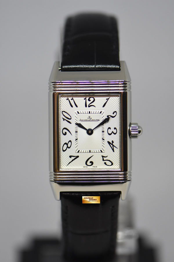 [SOLD] JLC DUETTO CLASSIQUE REVERSO STEEL IN LEATHER DIAMONDS ON FLIP SIDE MANUAL WINDING Q2568402 (MINT)