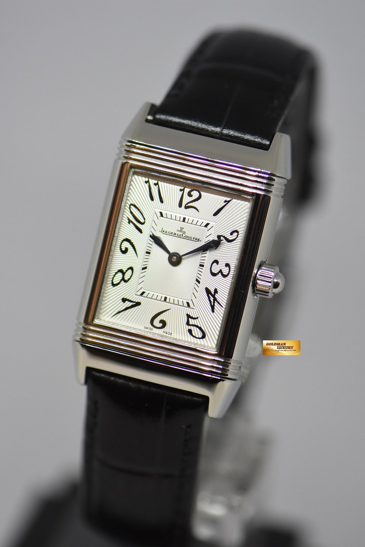 [SOLD] JLC DUETTO CLASSIQUE REVERSO STEEL IN LEATHER DIAMONDS ON FLIP SIDE MANUAL WINDING Q2568402 (MINT)