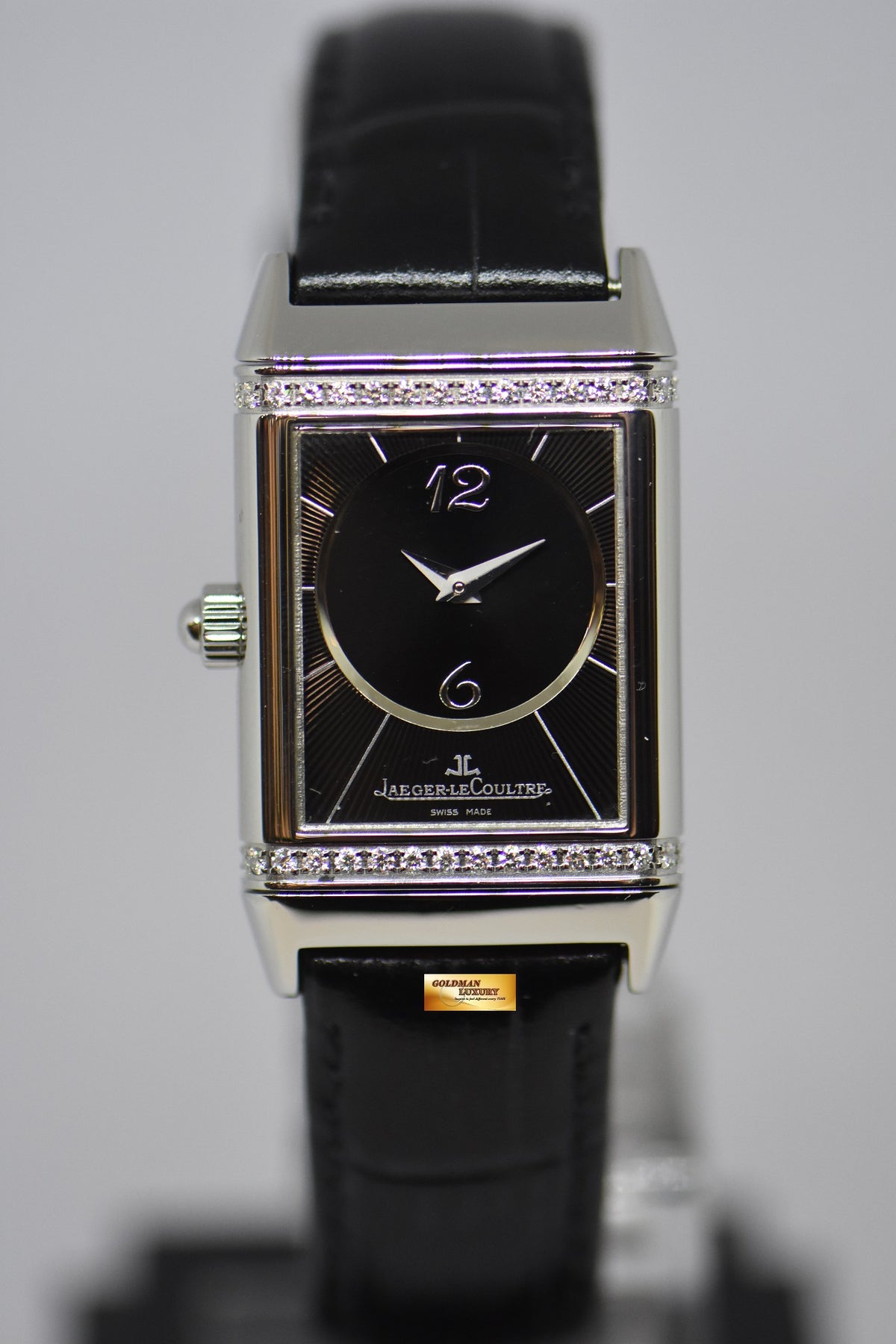 [SOLD] JLC DUETTO CLASSIQUE REVERSO STEEL IN LEATHER DIAMONDS ON FLIP SIDE MANUAL WINDING Q2568402 (MINT)