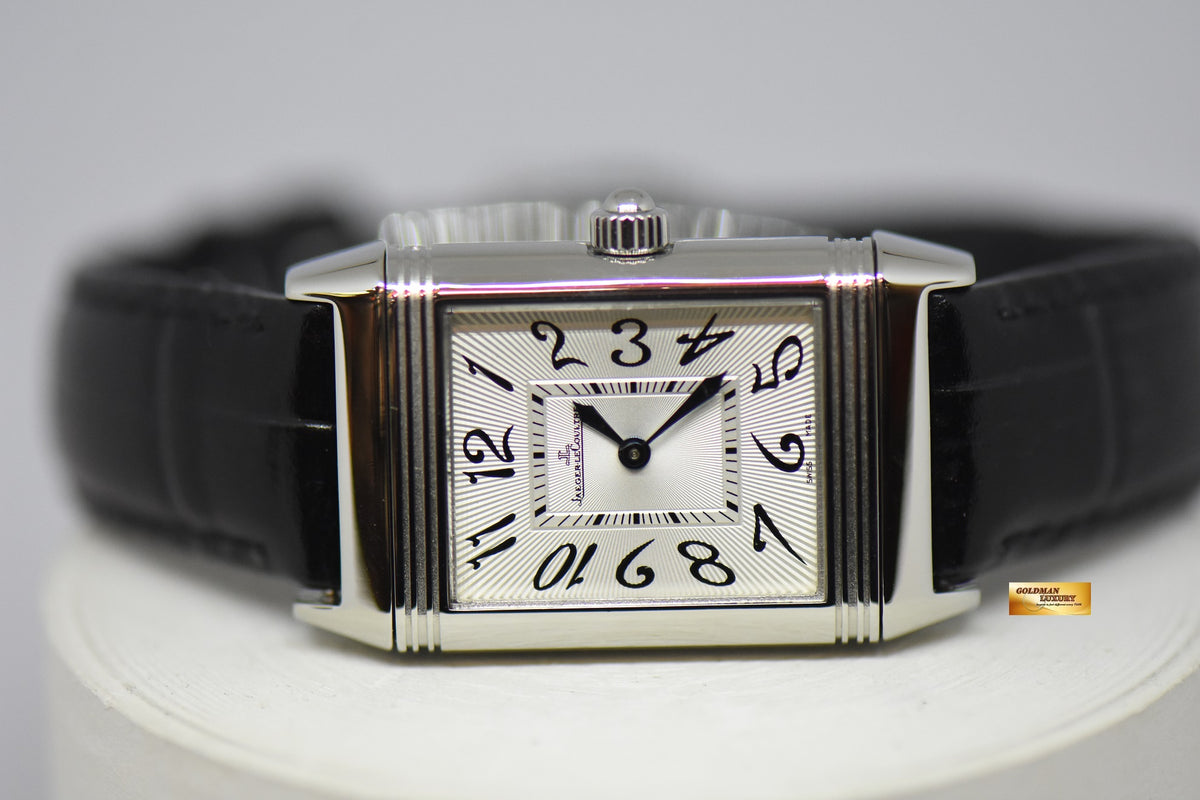 [SOLD] JLC DUETTO CLASSIQUE REVERSO STEEL IN LEATHER DIAMONDS ON FLIP SIDE MANUAL WINDING Q2568402 (MINT)