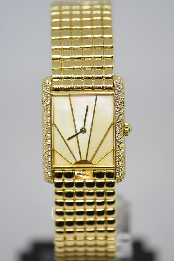 [SOLD] CARTIER TANK LADIES 18K YELLOW GOLD MOP DIAL CUSTOM DIAMONDS QUARTZ (MINT)