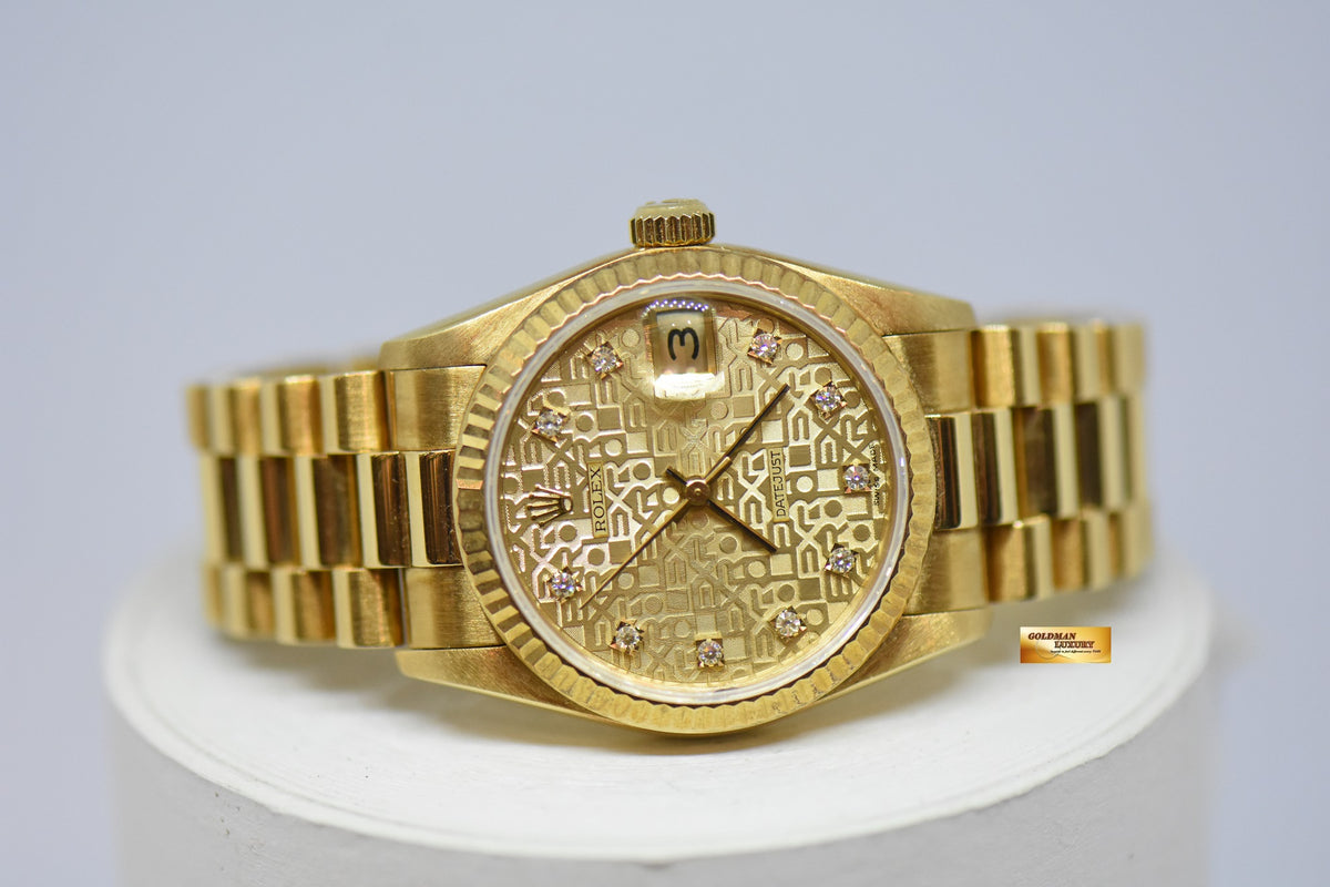 [SOLD] ROLEX OYSTER PERPETUAL DATEJUST 31mm GOLD DIAMOND COMPUTER DIAL 68278 (MINT)