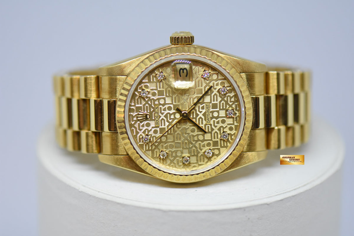 [SOLD] ROLEX OYSTER PERPETUAL DATEJUST 31mm GOLD DIAMOND COMPUTER DIAL 68278 (MINT)