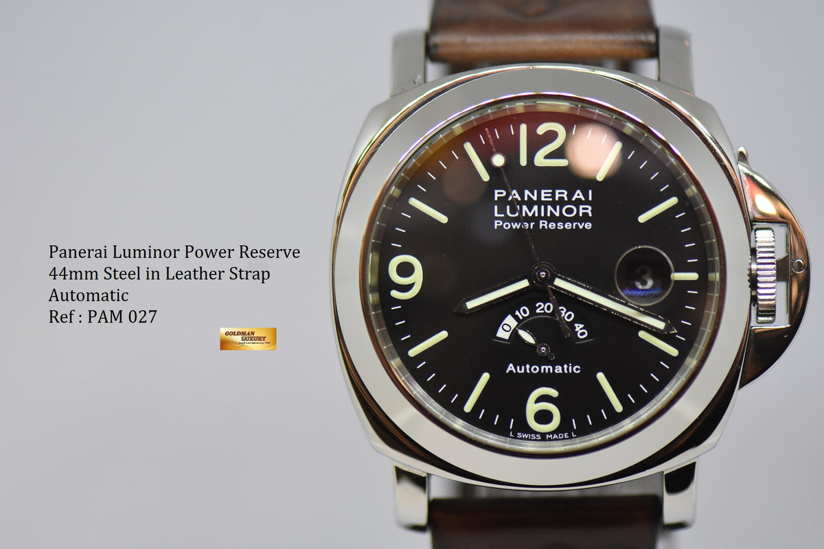 [SOLD] PANERAI LUMINOR MARINA 44mm POWER RESERVE STEEL IN LEATHER STRAP PAM 27 AUTOMATIC (MINT)