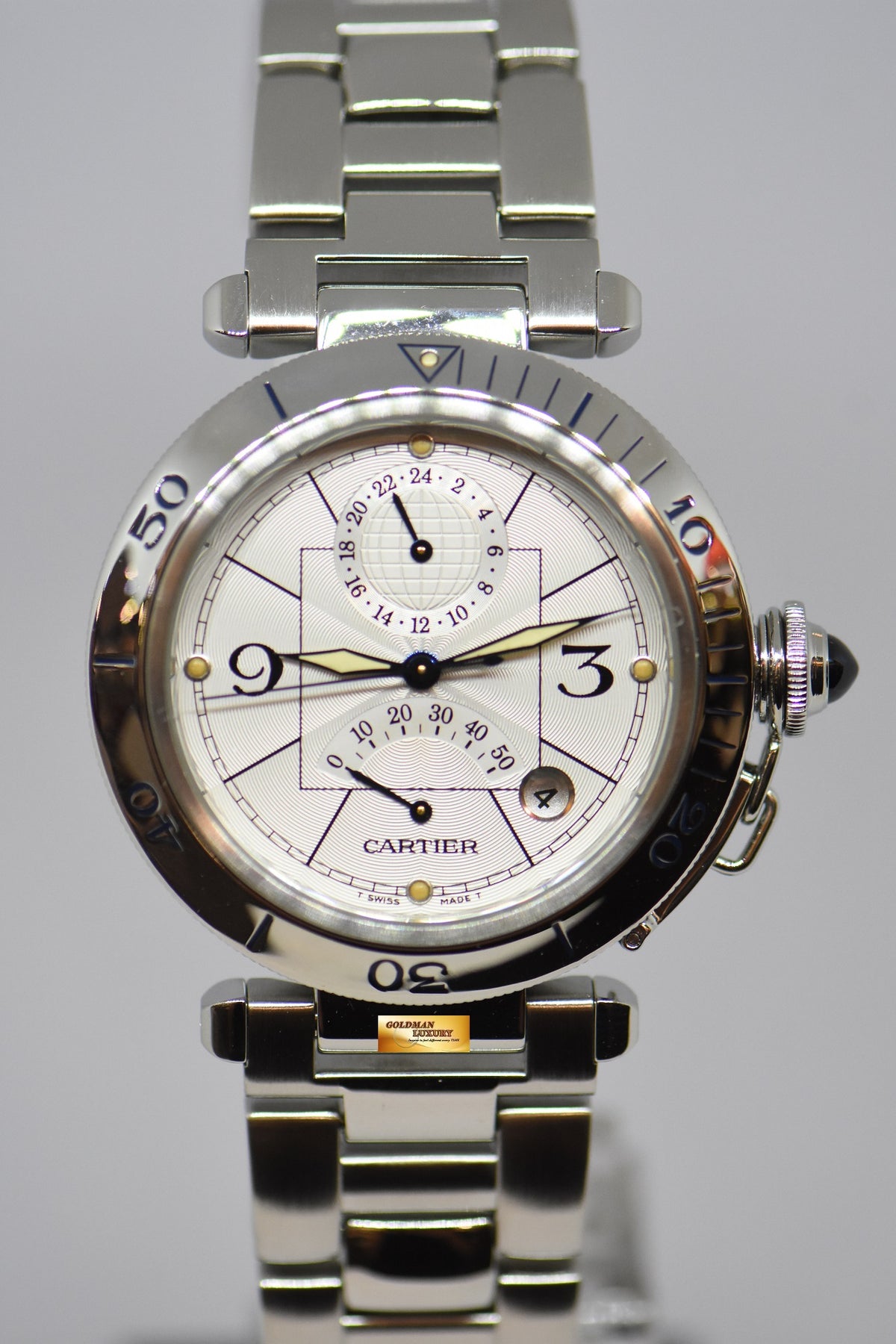 [SOLD] CARTIER PASHA GMT POWER RESERVE 38mm STEEL IN BRACELET AUTOMATIC 2388 (NEAR MINT)