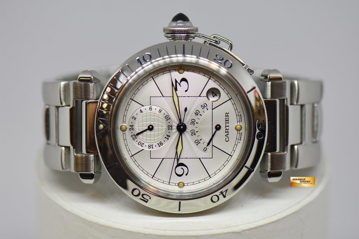 [SOLD] CARTIER PASHA GMT POWER RESERVE 38mm STEEL IN BRACELET AUTOMATIC 2388 (NEAR MINT)