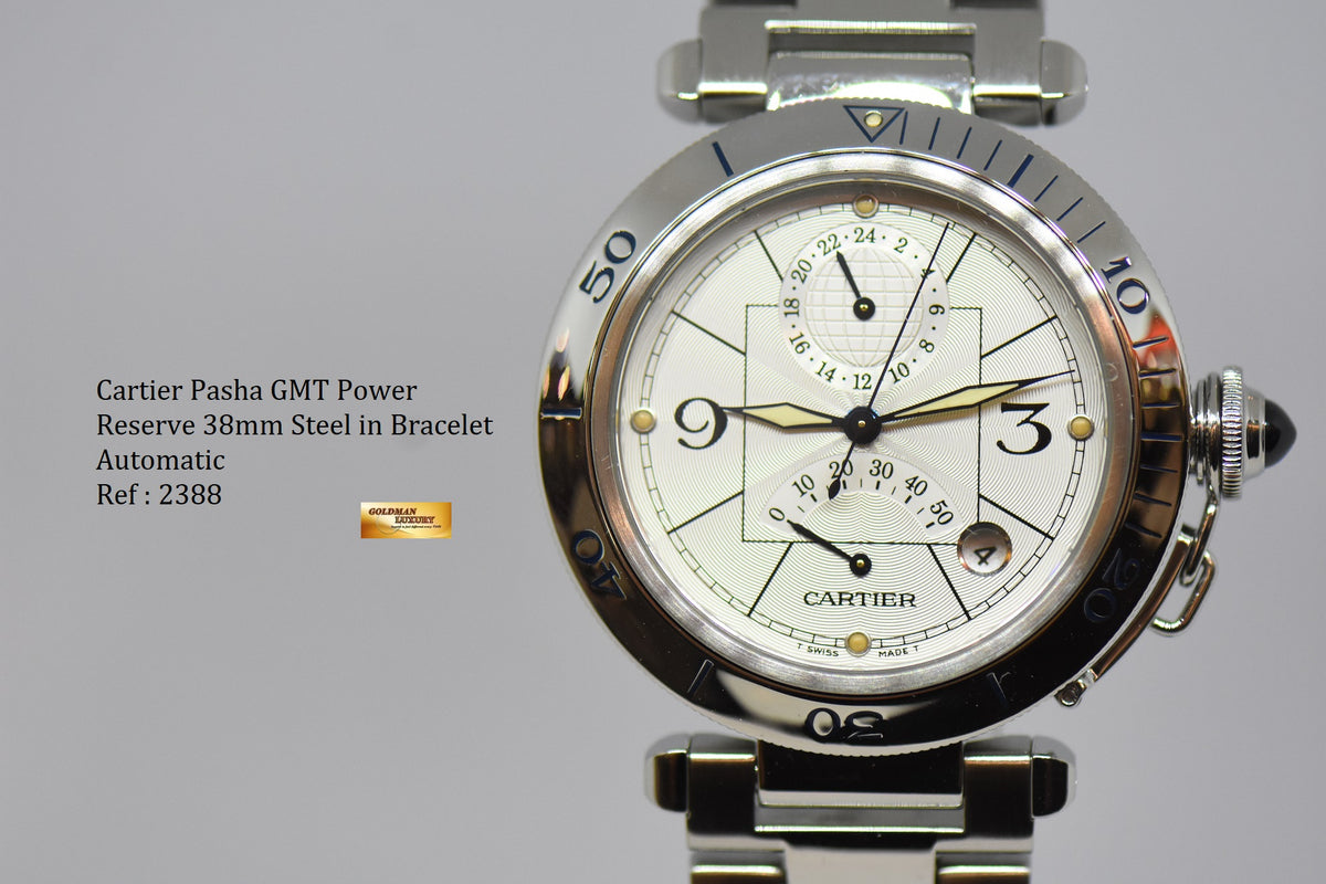 [SOLD] CARTIER PASHA GMT POWER RESERVE 38mm STEEL IN BRACELET AUTOMATIC 2388 (NEAR MINT)