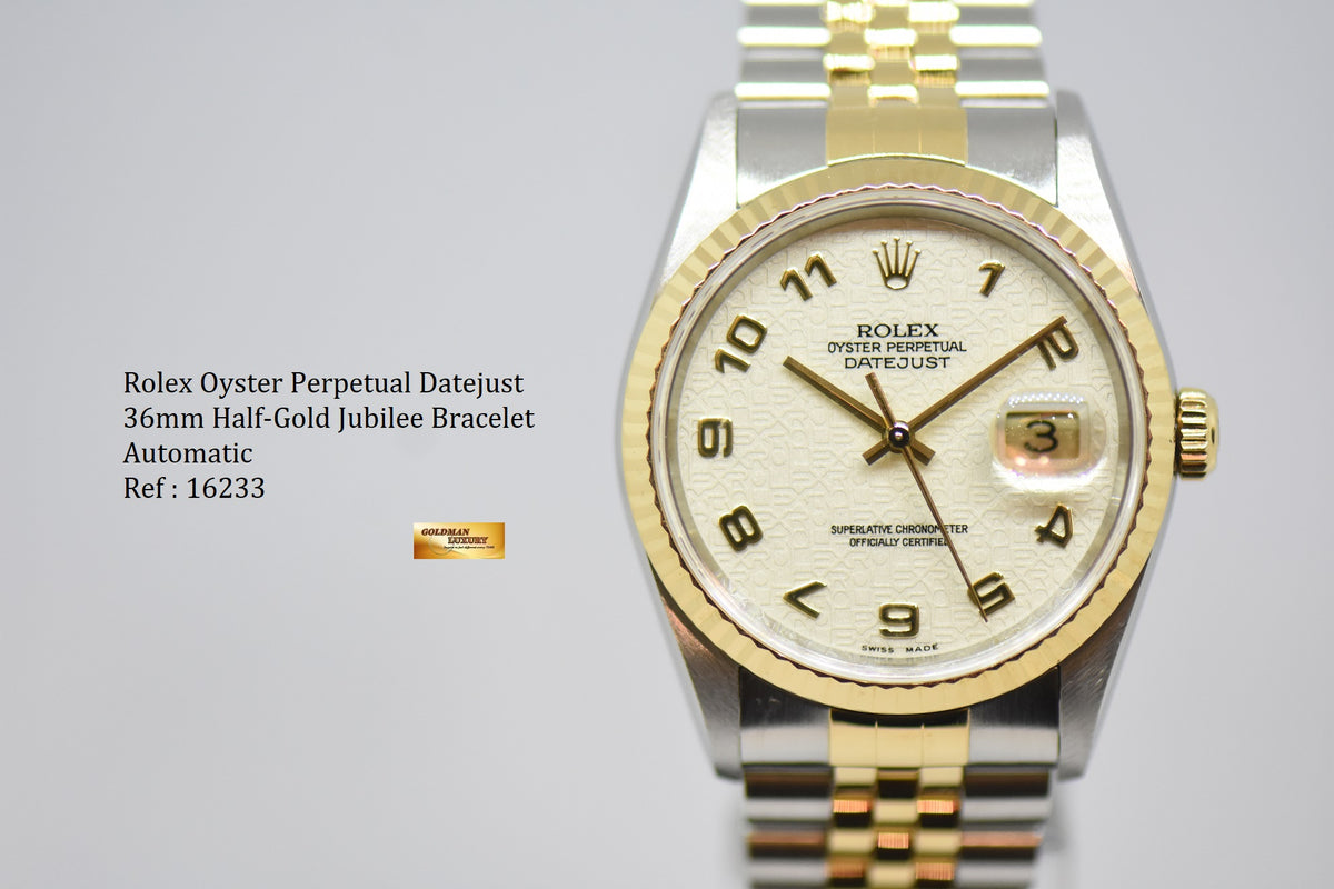[SOLD] ROLEX OYSTER DATEJUST 36mm ARABIC NUMERAL COMPUTER DIAL HALF-GOLD JUBILEE BRACELET AUTOMATIC 16233 (MINT)