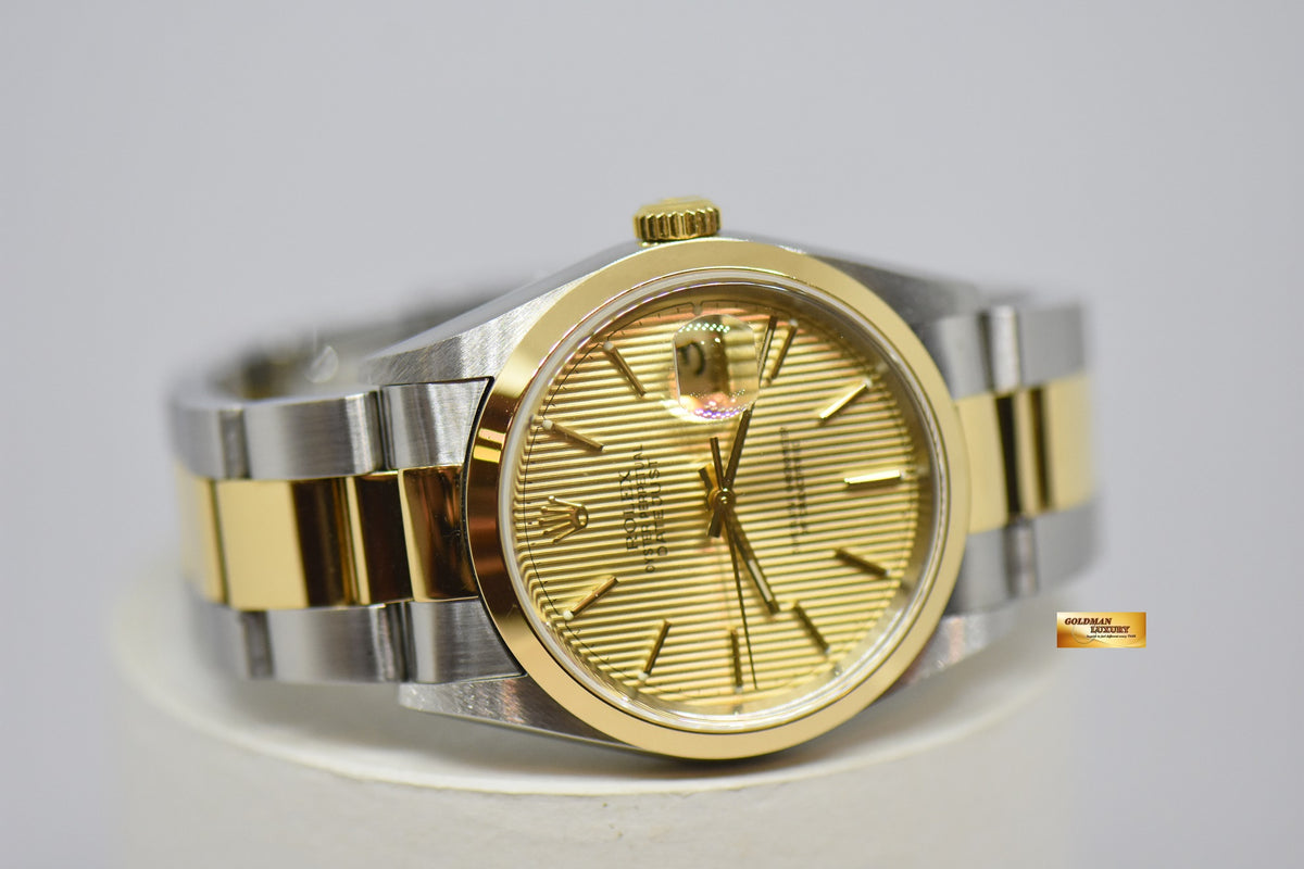 [SOLD] ROLEX OYSTER DATEJUST 36mm GOLD TAPESTRY DIAL HALF-GOLD OYSTER BRACELET AUTOMATIC 16203 (MINT)