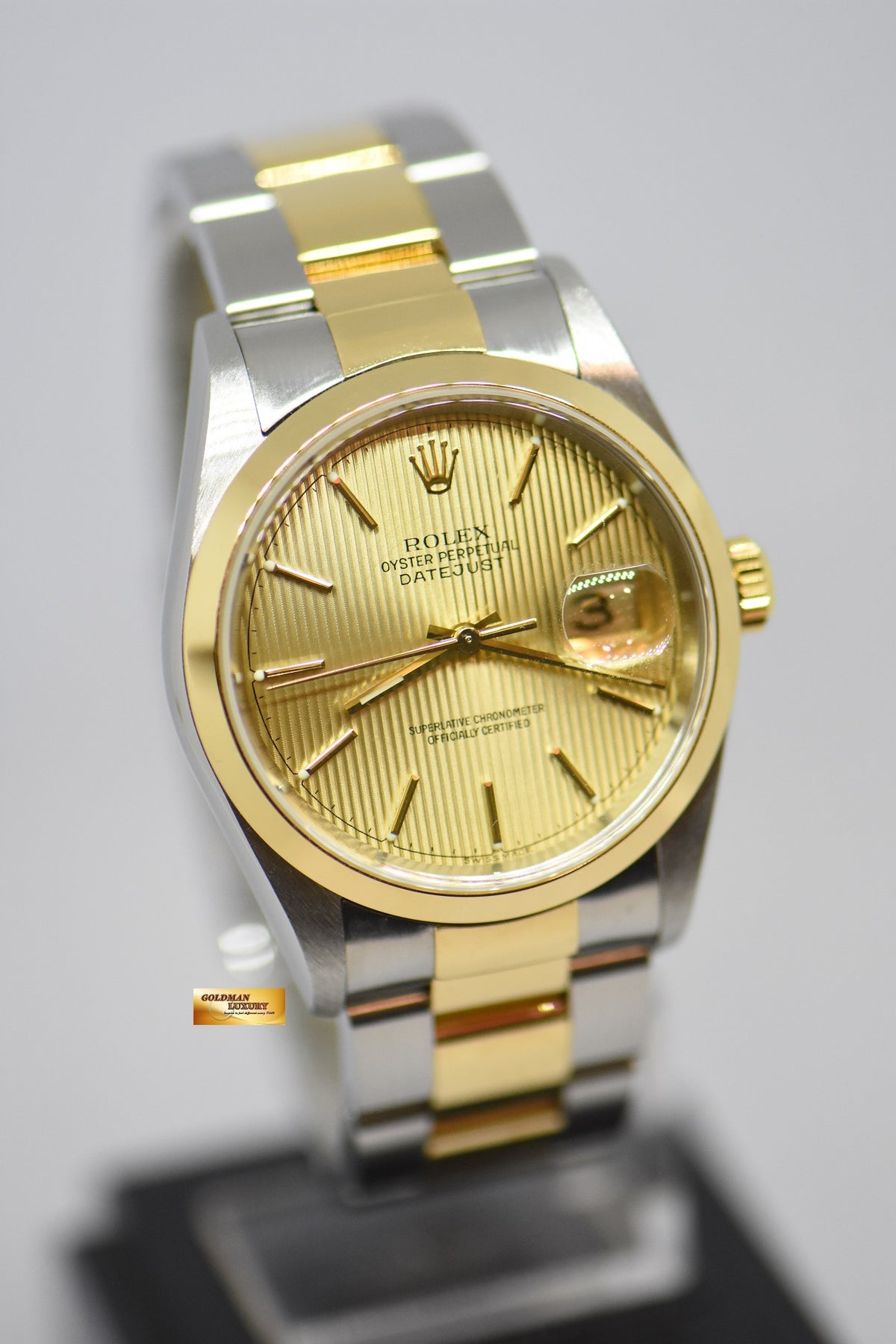 [SOLD] ROLEX OYSTER DATEJUST 36mm GOLD TAPESTRY DIAL HALF-GOLD OYSTER BRACELET AUTOMATIC 16203 (MINT)