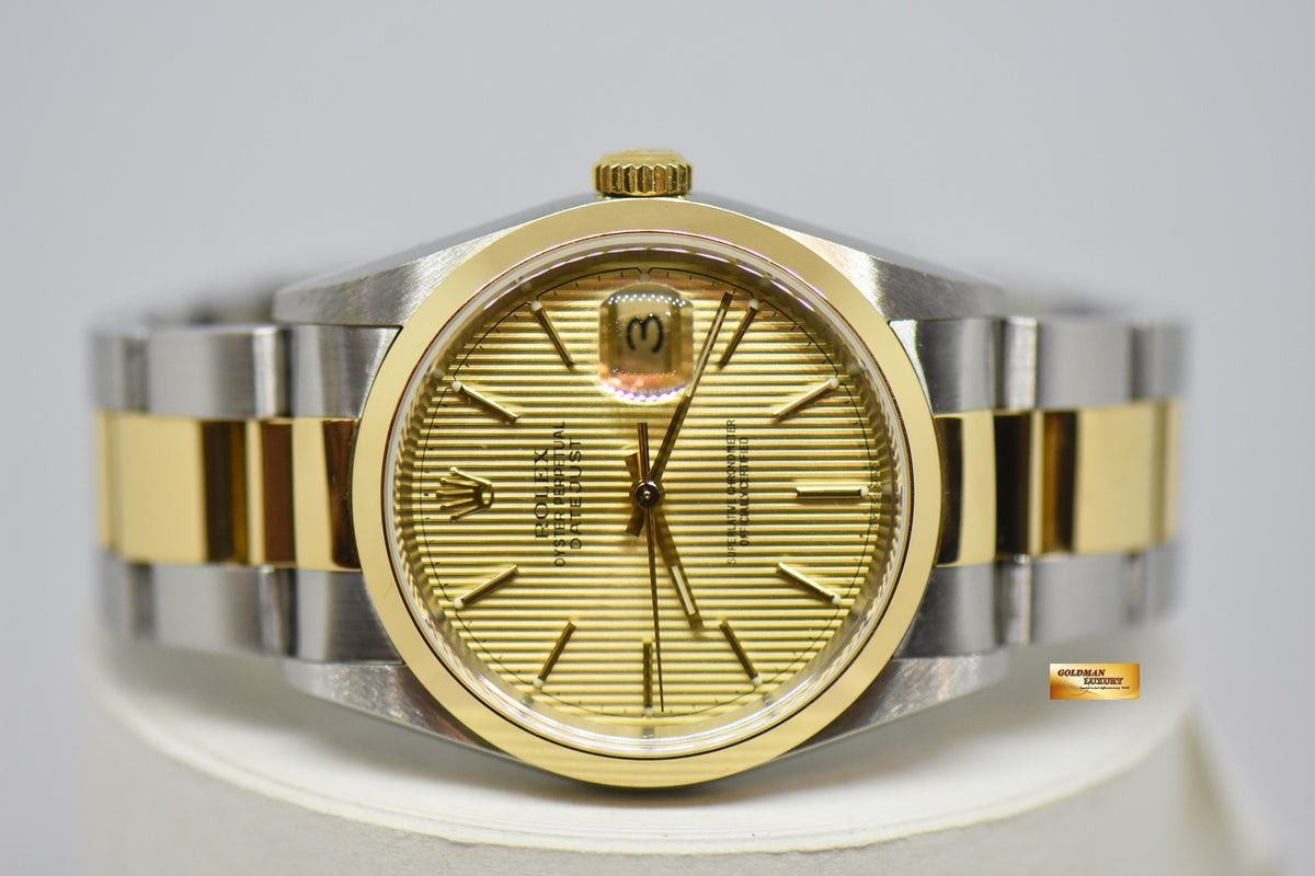 [SOLD] ROLEX OYSTER DATEJUST 36mm GOLD TAPESTRY DIAL HALF-GOLD OYSTER BRACELET AUTOMATIC 16203 (MINT)