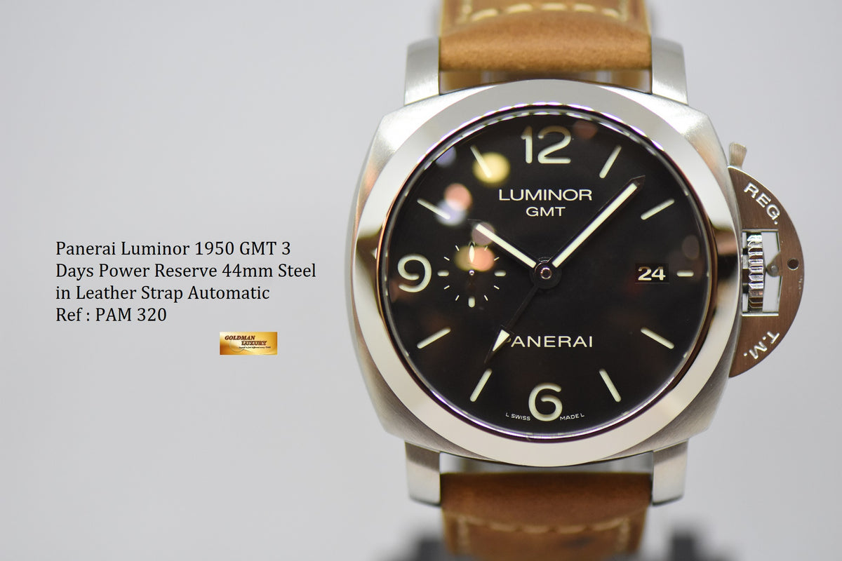 [SOLD] PANERAI LUMINOR 1950 GMT 3 DAYS POWER RESERVE 44mm P.9000 AUTOMATIC PAM 320 (MINT)