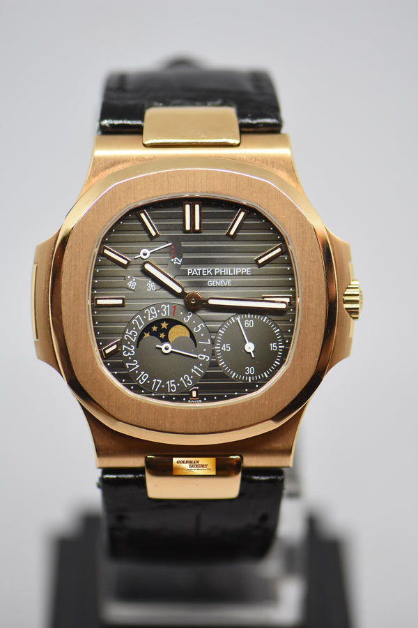 [SOLD] PATEK PHILIPPE NAUTILUS 18K ROSE GOLD IN LEATHER STRAP POWER RESERVE MOONPHASE 5712R (MINT)