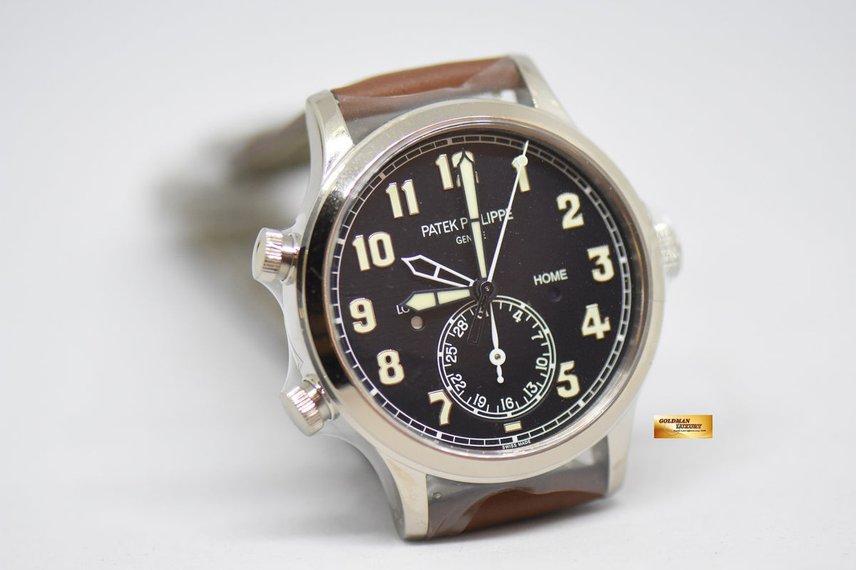 [SOLD] PATEK PHILIPPE PILOT 42mm TRAVEL TIME WHITE GOLD IN LEATHER STRAP 5524G (NEW-UNWORN)