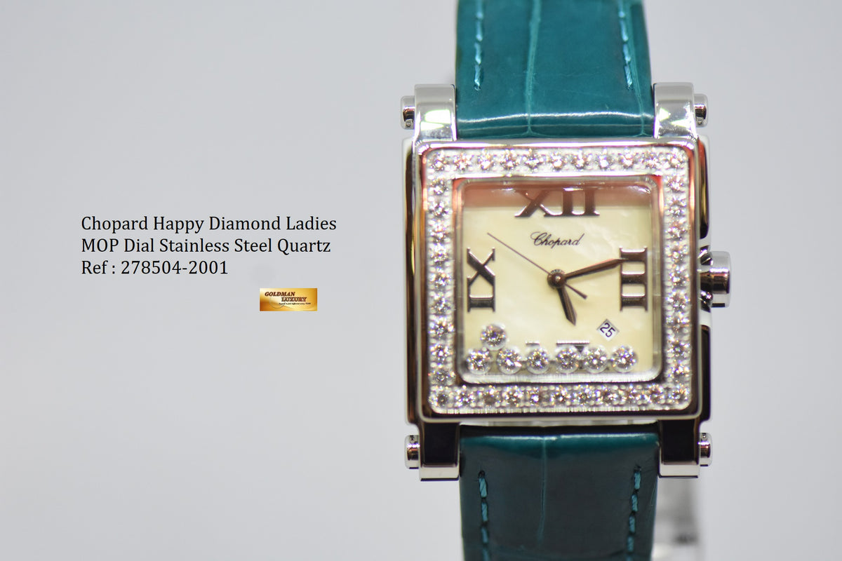 [SOLD] CHOPARD HAPPY SPORTS ORIGINAL DIAMONDS MOP DIAL LADIES STEEL IN LEATHER STRAP QUARTZ 27/8504 (MINT)