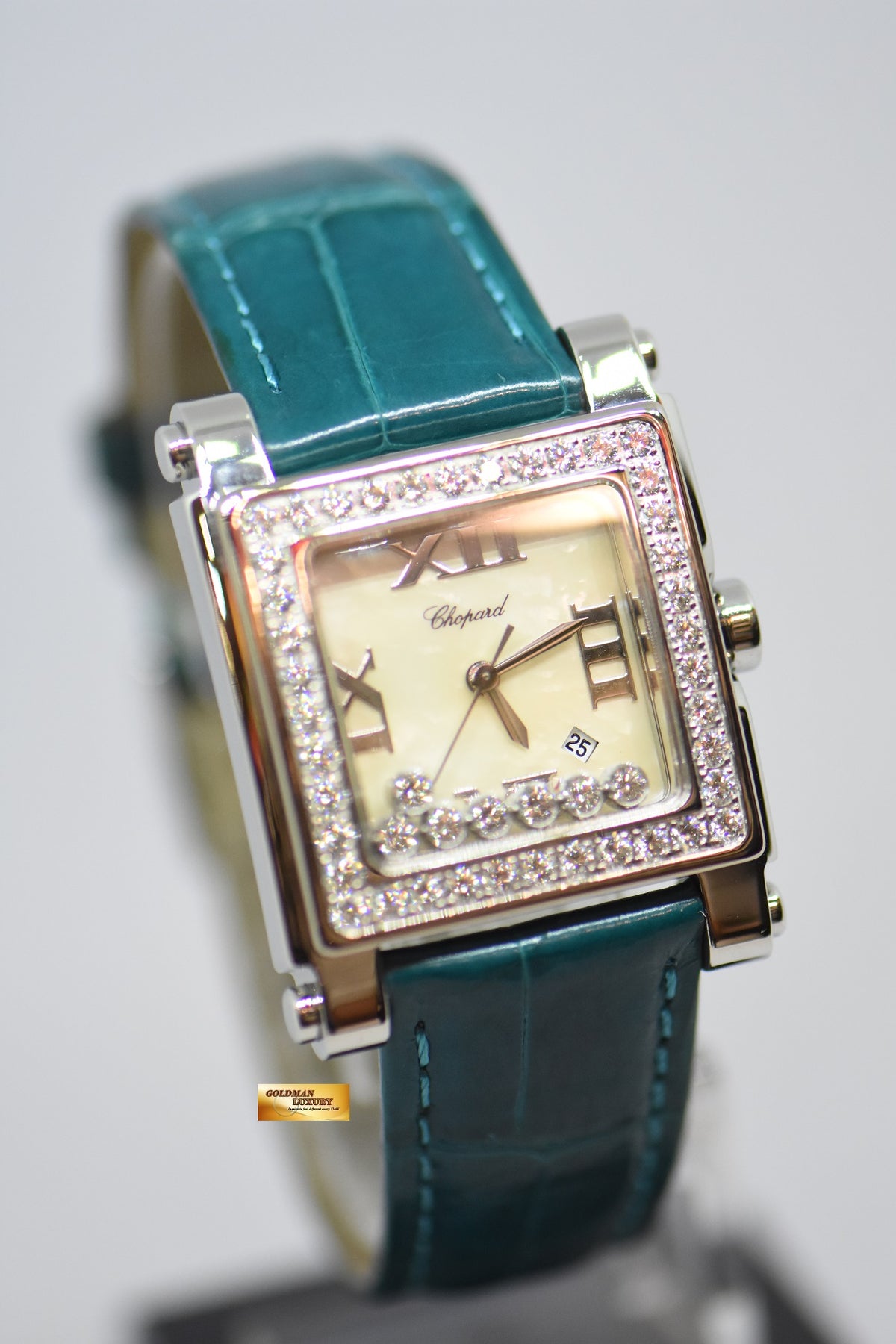 [SOLD] CHOPARD HAPPY SPORTS ORIGINAL DIAMONDS MOP DIAL LADIES STEEL IN LEATHER STRAP QUARTZ 27/8504 (MINT)