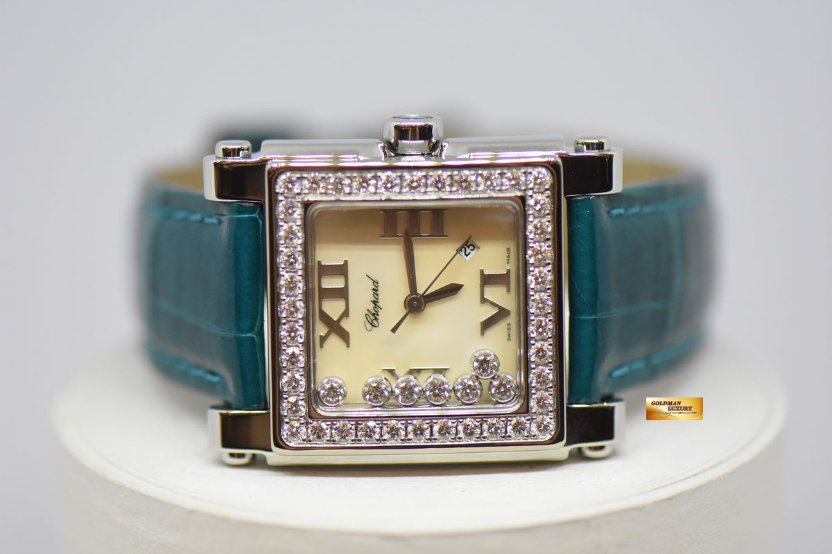 [SOLD] CHOPARD HAPPY SPORTS ORIGINAL DIAMONDS MOP DIAL LADIES STEEL IN LEATHER STRAP QUARTZ 27/8504 (MINT)