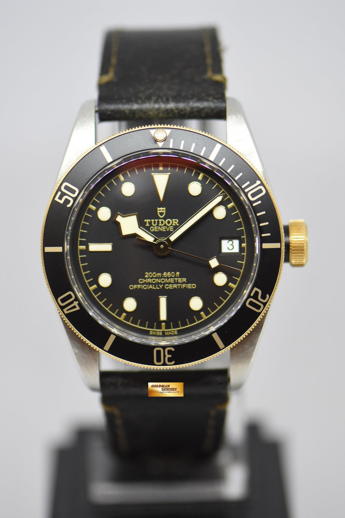 [SOLD] TUDOR BLACK BAY 41mm HALF-GOLD IN LEATHER STRAP AUTOMATIC BLACK 79733N (MINT)