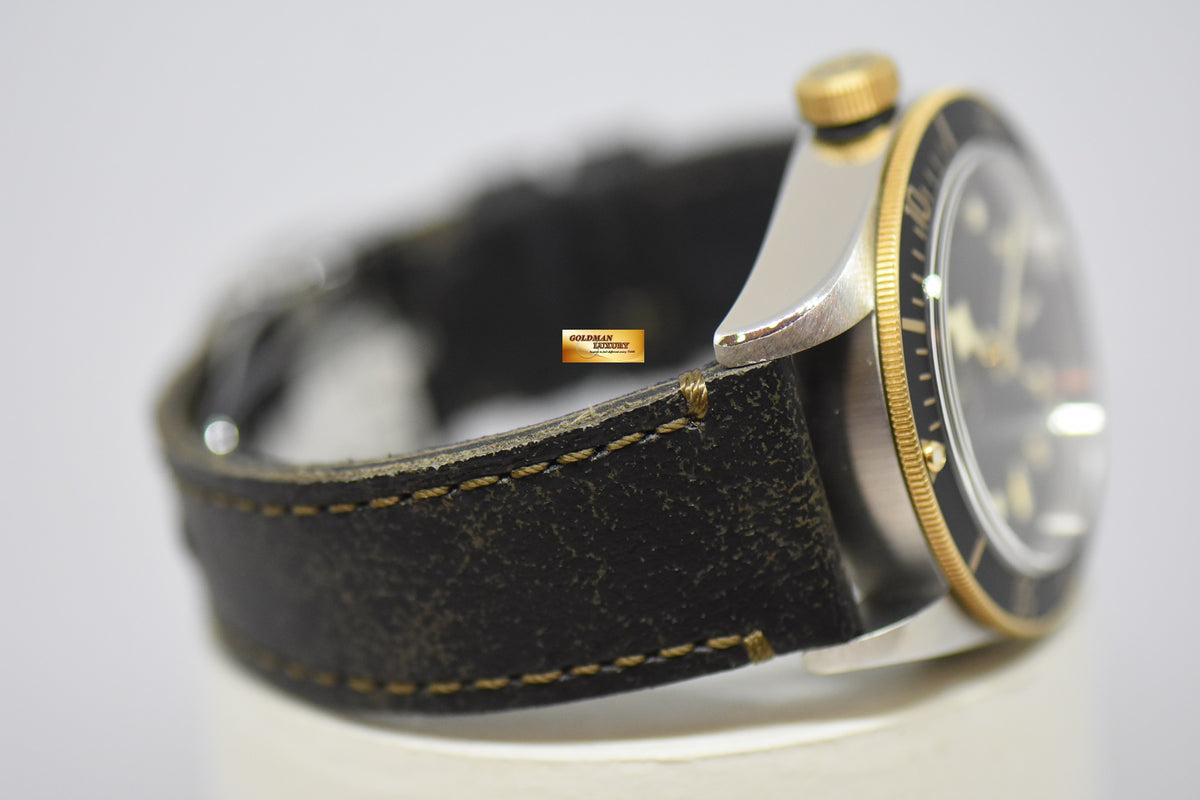 [SOLD] TUDOR BLACK BAY 41mm HALF-GOLD IN LEATHER STRAP AUTOMATIC BLACK 79733N (MINT)