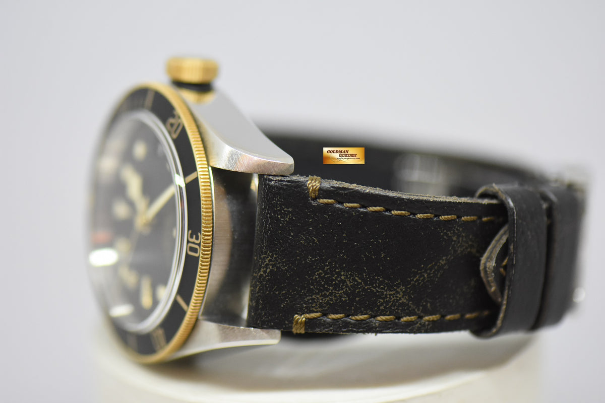 [SOLD] TUDOR BLACK BAY 41mm HALF-GOLD IN LEATHER STRAP AUTOMATIC BLACK 79733N (MINT)