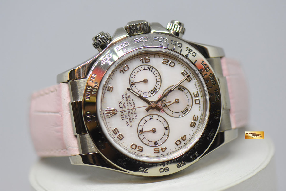 [SOLD] ROLEX OYSTER PERPETUAL DAYTONA CHRONOGRAPH 40mm MOP DIAL WHITE GOLD IN LEATHER STRAP 116519 (MINT)