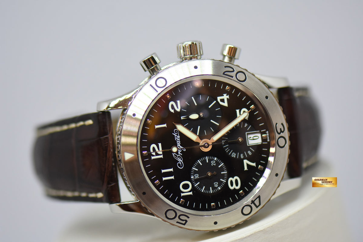 [SOLD] BREGUET TRANSATLANTIQUE TYPE XX CHRONOGRAPH 39mm STEEL IN LEATHER STRAP AUTOMATIC BLACK 3820ST (MINT)