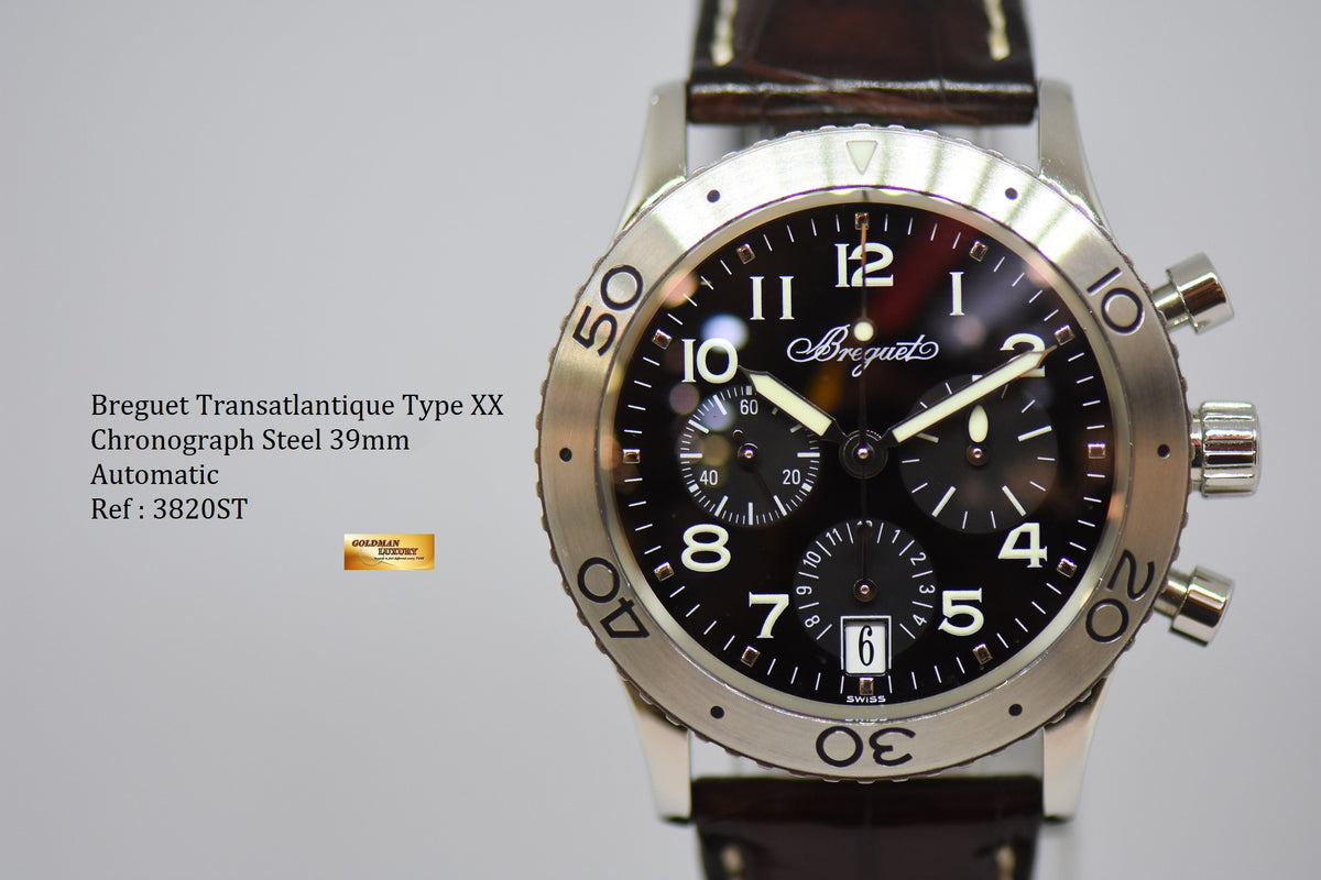 [SOLD] BREGUET TRANSATLANTIQUE TYPE XX CHRONOGRAPH 39mm STEEL IN LEATHER STRAP AUTOMATIC BLACK 3820ST (MINT)