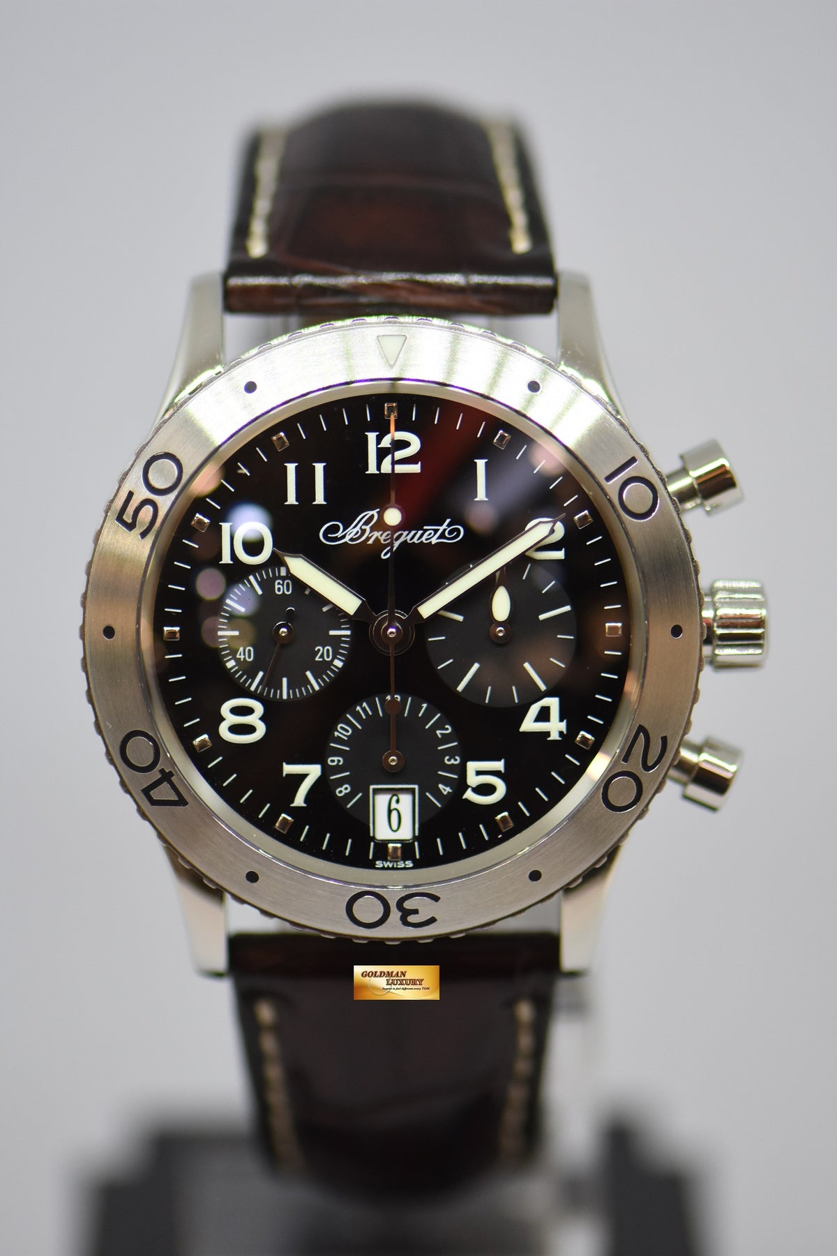 [SOLD] BREGUET TRANSATLANTIQUE TYPE XX CHRONOGRAPH 39mm STEEL IN LEATHER STRAP AUTOMATIC BLACK 3820ST (MINT)