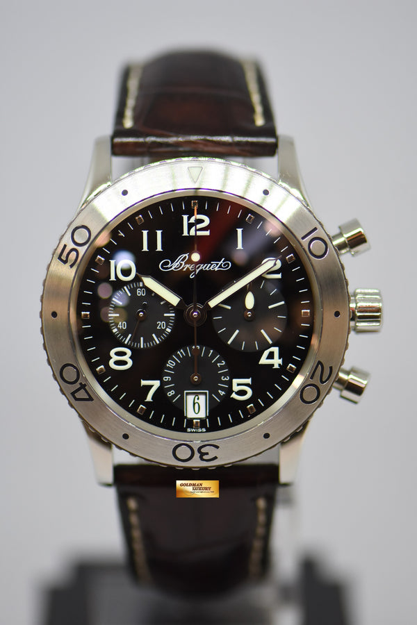 [SOLD] BREGUET TRANSATLANTIQUE TYPE XX CHRONOGRAPH 39mm STEEL IN LEATHER STRAP AUTOMATIC BLACK 3820ST (MINT)