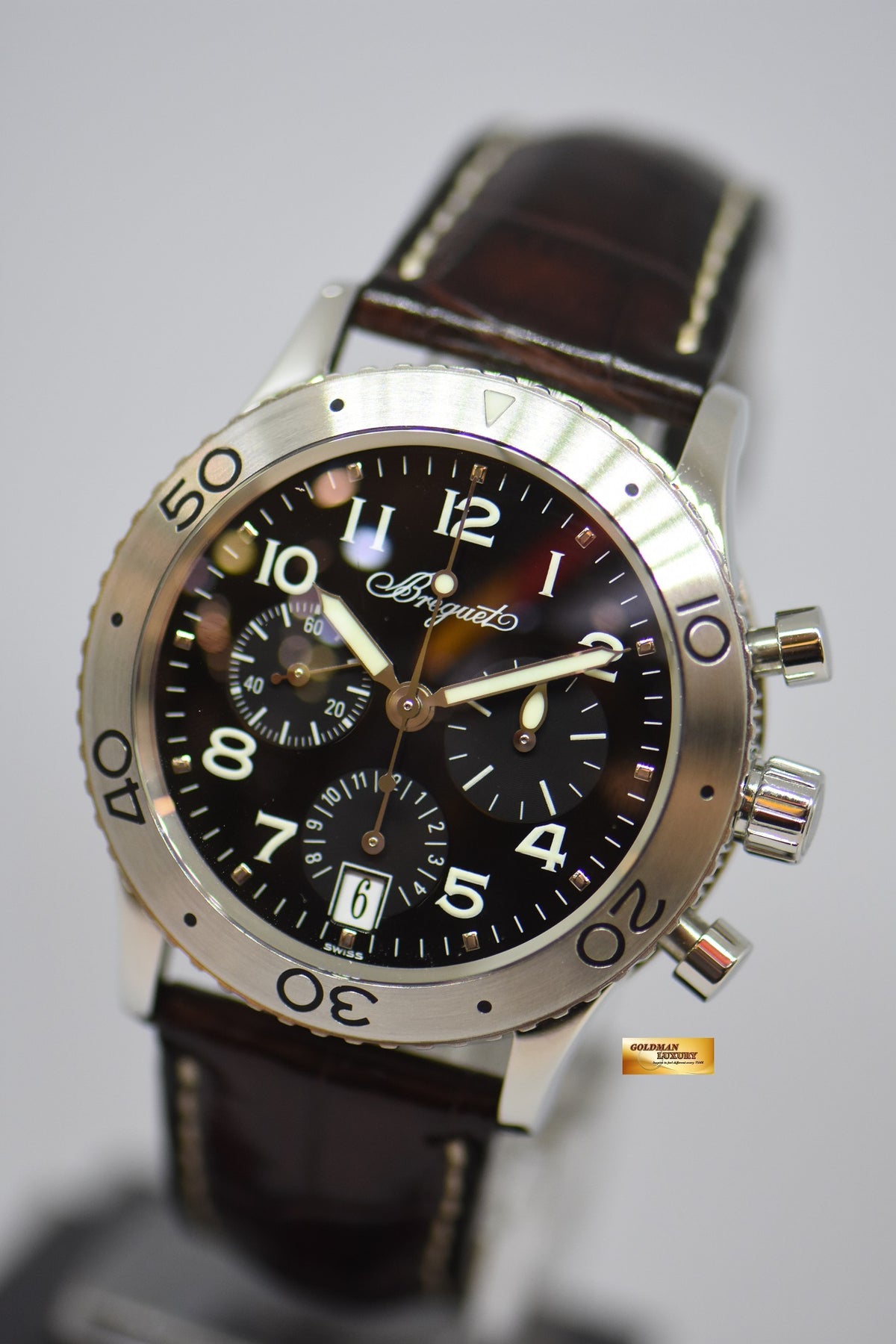 [SOLD] BREGUET TRANSATLANTIQUE TYPE XX CHRONOGRAPH 39mm STEEL IN LEATHER STRAP AUTOMATIC BLACK 3820ST (MINT)