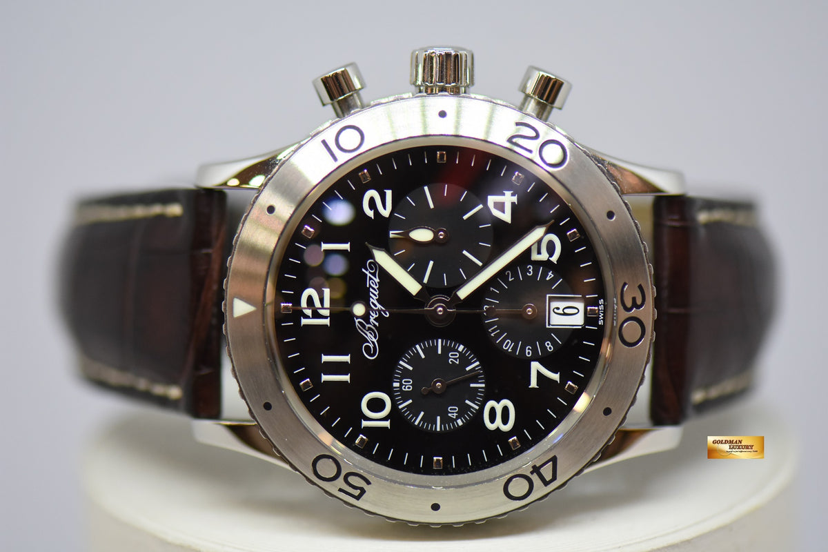 [SOLD] BREGUET TRANSATLANTIQUE TYPE XX CHRONOGRAPH 39mm STEEL IN LEATHER STRAP AUTOMATIC BLACK 3820ST (MINT)