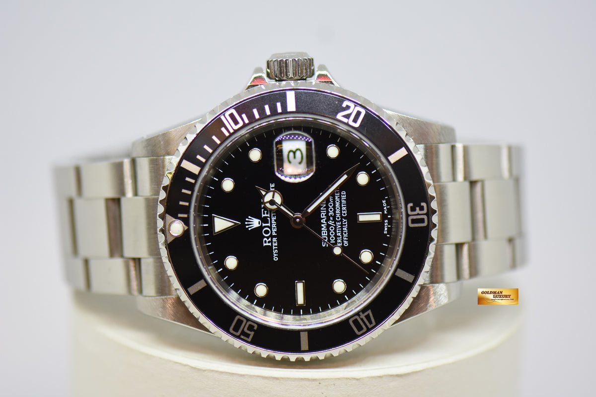 [SOLD] ROLEX OYSTER PERPETUAL SUBMARINER 40mm STEEL IN BRACELET BLACK 16610 (PIN-HOLE, SOLID ENDLINKS) (MINT)