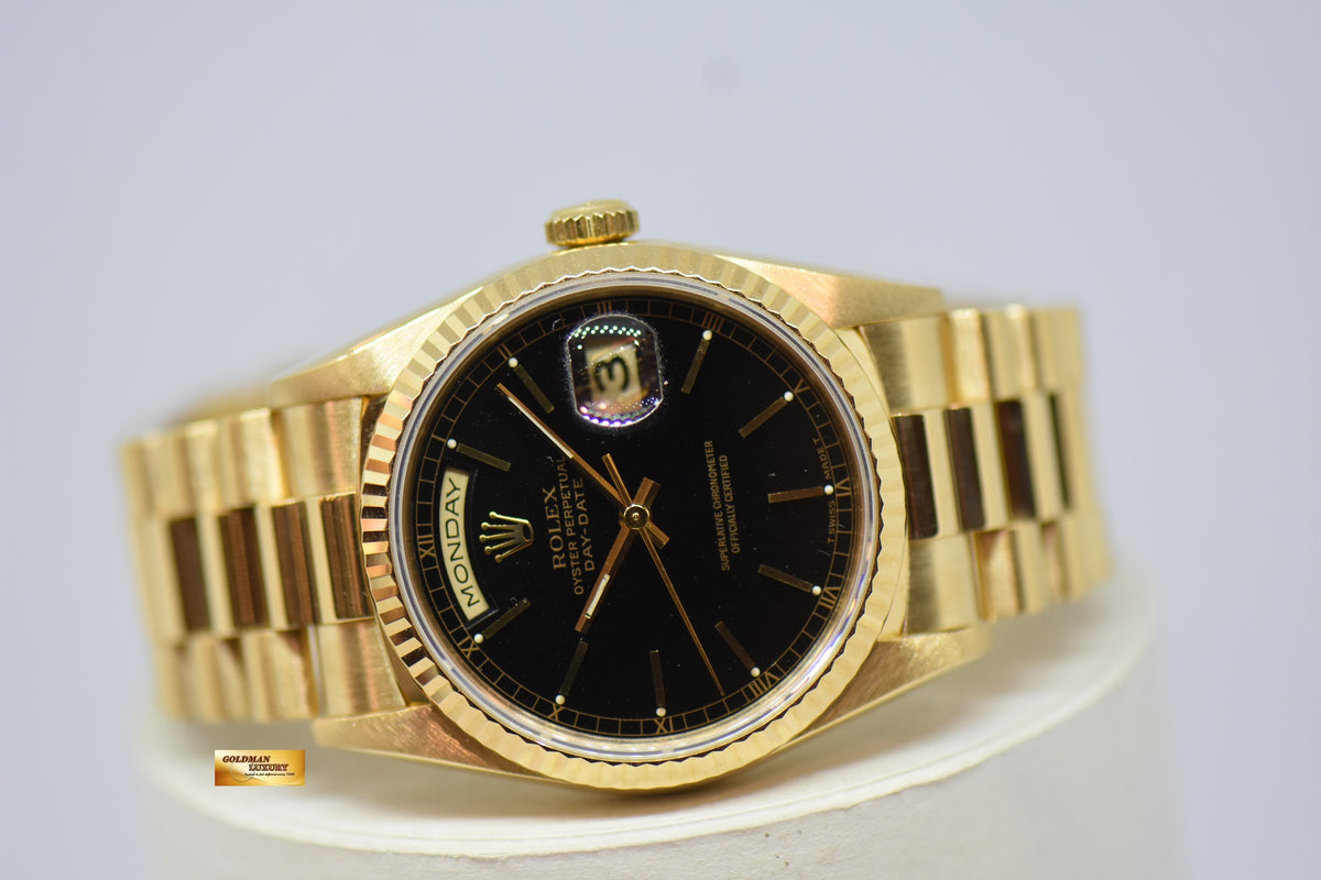 [SOLD] ROLEX OYSTER 36mm DAY-DATE PRESIDENT YELLOW GOLD BLACK DIAL AUTOMATIC 18238 (DOUBLE-QUICKSET DAY-DATE) (MINT)