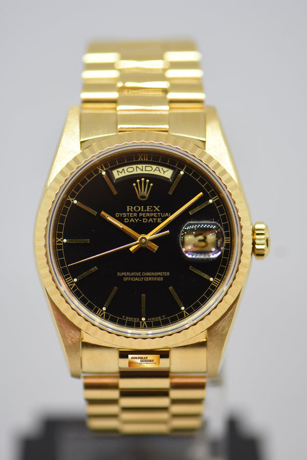[SOLD] ROLEX OYSTER 36mm DAY-DATE PRESIDENT YELLOW GOLD BLACK DIAL AUTOMATIC 18238 (DOUBLE-QUICKSET DAY-DATE) (MINT)