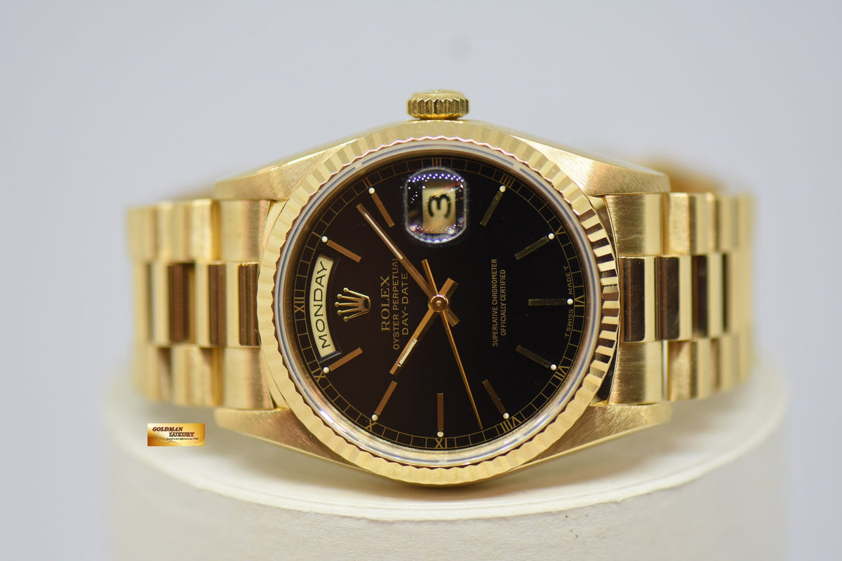 [SOLD] ROLEX OYSTER 36mm DAY-DATE PRESIDENT YELLOW GOLD BLACK DIAL AUTOMATIC 18238 (DOUBLE-QUICKSET DAY-DATE) (MINT)