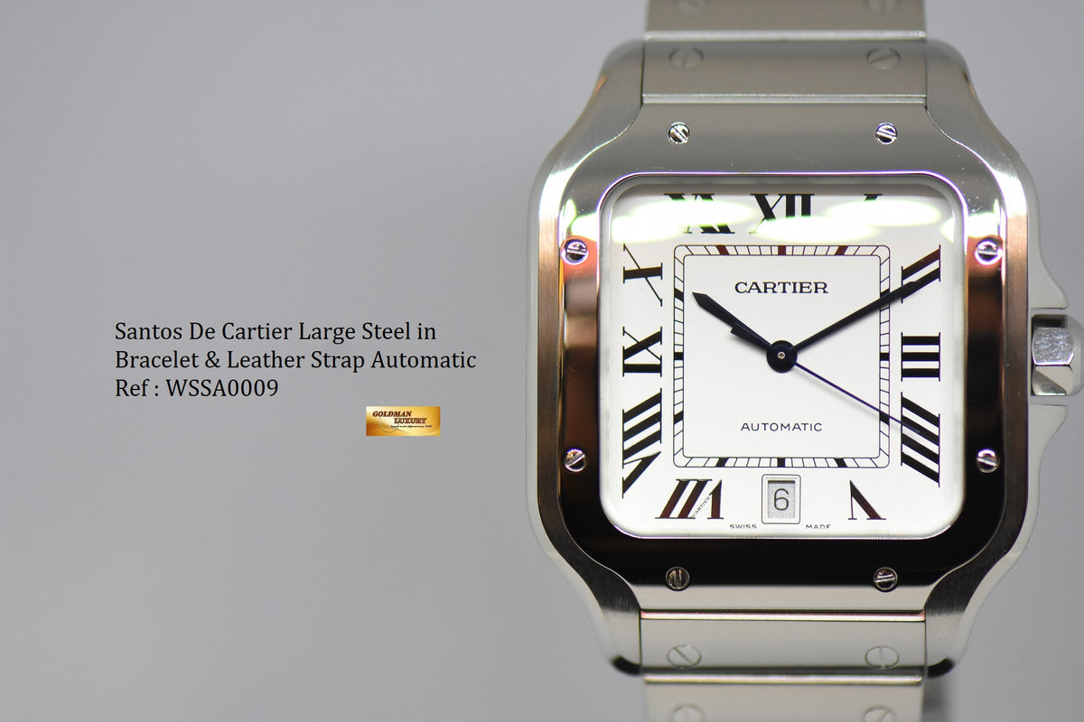 [SOLD] SANTOS De CARTIER LARGE STEEL IN BRACELET & LEATHER STRAP AUTOMATIC WSSA0009 (MINT)