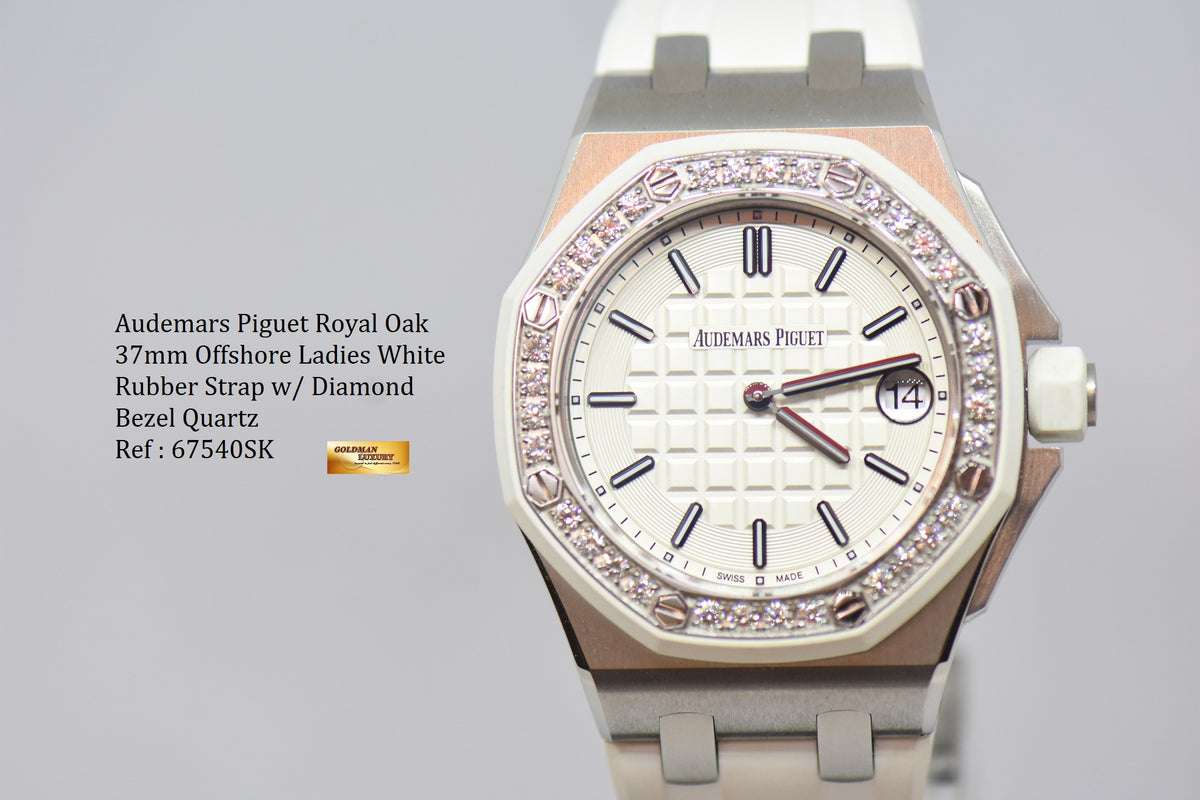 [SOLD] AUDEMARS PIGUET ROYAL OAK OFFSHORE LADIES 37mm DIAMOND RUBBER BEZEL WHITE QUARTZ 67540SK (MINT)