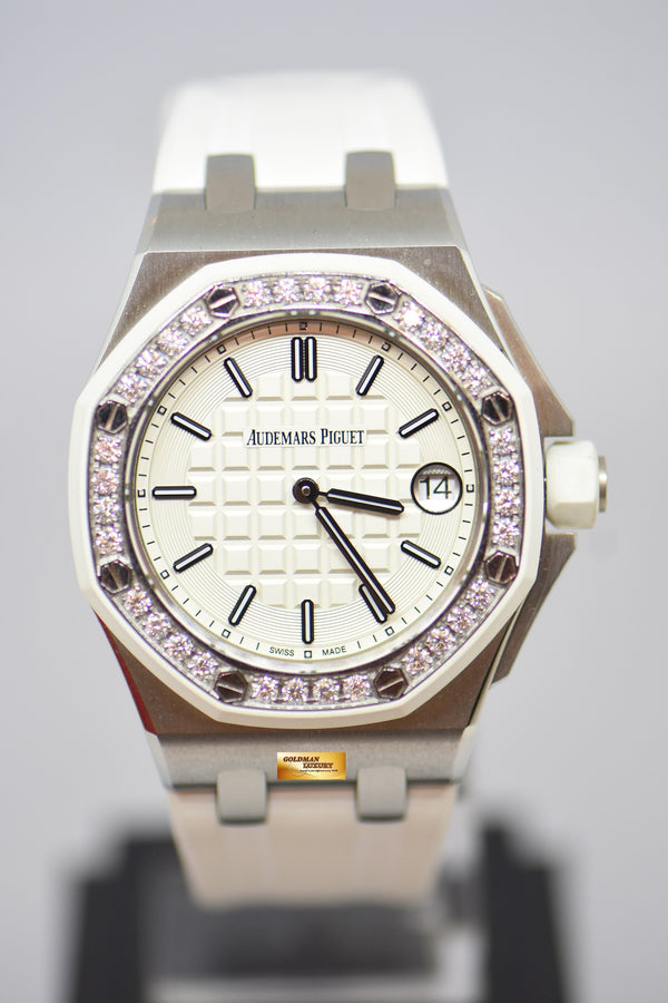 [SOLD] AUDEMARS PIGUET ROYAL OAK OFFSHORE LADIES 37mm DIAMOND RUBBER BEZEL WHITE QUARTZ 67540SK (MINT)