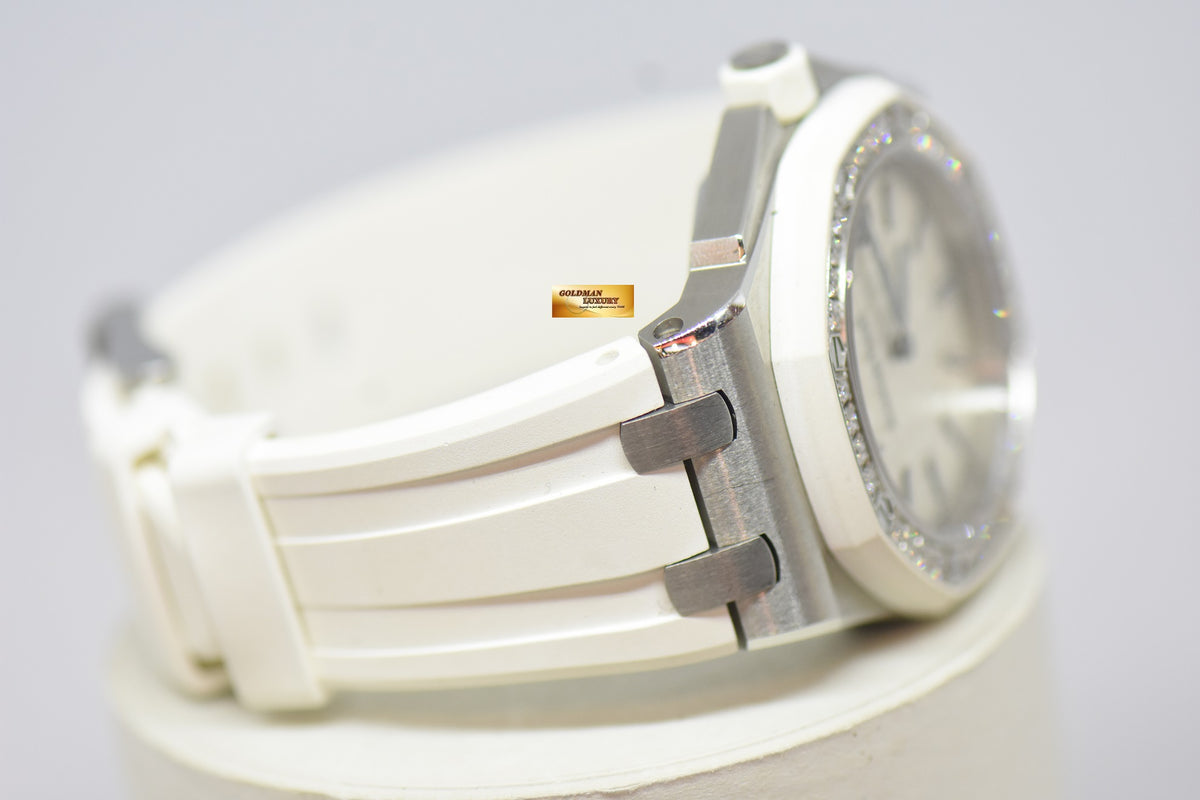[SOLD] AUDEMARS PIGUET ROYAL OAK OFFSHORE LADIES 37mm DIAMOND RUBBER BEZEL WHITE QUARTZ 67540SK (MINT)